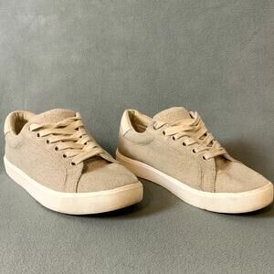 SAM EDELMAN Women's Ethyl Sneakers Size 8.5 Fabric & Leather Lace-Up Shoes Cream